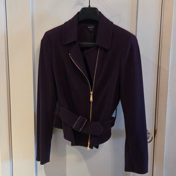 WORTH NEW YORK - Burgundy zippered belted blazer - Size 10 - Picture 2 of 8